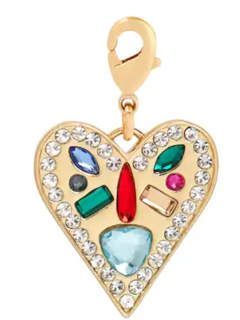 Gold Rainbow Gem Heart Austrian Crystal Charm Pendant Gold Tone